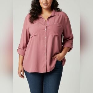 Calvin Klein Jeans Mauve Button-Down Shirt Pit 28  Back L 33 Front L 30